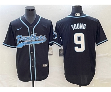 Men's Carolina Panthers #9 Bryce Young Black With Patch Cool Base Stitched Baseball Jersey