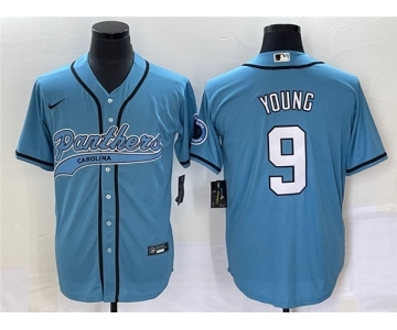Men's Carolina Panthers #9 Bryce Young Blue With Patch Cool Base Stitched Baseball Jersey