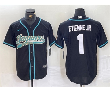 Men's Jacksonville Jaguars #1 Travis Etienne Jr. Black With Patch Cool Base Baseball Stitched Jersey