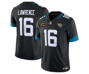 Men's Jacksonville Jaguars #16 Trevor Lawrence Black 2025 With 4-Star C Patch F.U.S.E. Vapor Limited Football Stitched Jersey