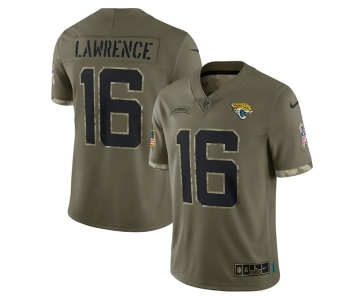 Men's Jacksonville Jaguars #16 Trevor Lawrence Olive 2022 Salute To Service Limited Stitched Jersey