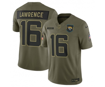 Men's Jacksonville Jaguars #16 Trevor Lawrence Olive 2025 Salute to Service Limited Football Stitched Jersey