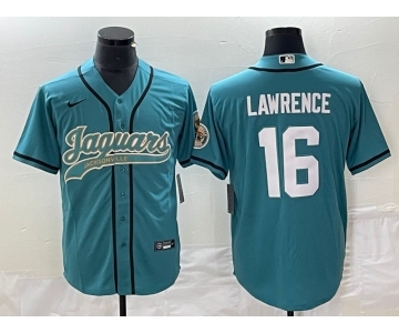 Men's Jacksonville Jaguars #16 Trevor Lawrence Teal With Patch Cool Base Stitched Baseball Jersey