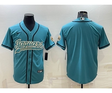 Men's Jacksonville Jaguars Blank Teal With Patch Cool Base Stitched Baseball Jersey