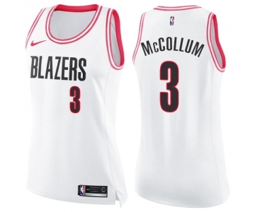 Women's Nike Portland Trail Blazers #3 C.J. McCollum Swingman White Pink Fashion NBA Jersey