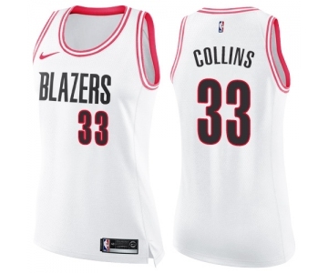 Women's Nike Portland Trail Blazers #33 Zach Collins Swingman White Pink Fashion NBA Jersey