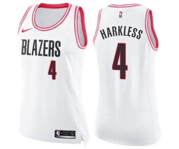 Women's Nike Portland Trail Blazers #4 Moe Harkless Swingman White Pink Fashion NBA Jersey