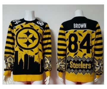 Nike Pittsburgh Steelers #84 Antonio Brown Yellow Black Men's Ugly Sweater