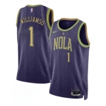 Men's New Orleans Pelicans #1 Zion Williamson Purple 2024-25 City Ediiton Stitched Basketball Jersey