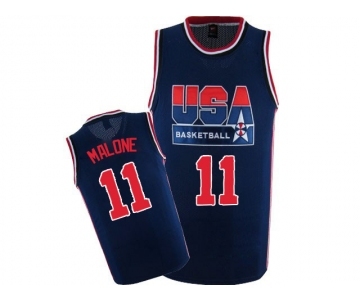 Men's Nike Team USA #11 Karl Malone Authentic Navy Blue 2012 Olympic Retro Basketball Jersey