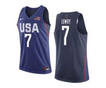 Men's Nike Team USA #7 Kyle Lowry Authentic Navy Blue 2016 Olympic Basketball Jersey