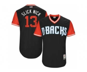 Men's 2017 Little League World Series Diamondbacks Nick Ahmed #13 Slick Nick Black Jersey