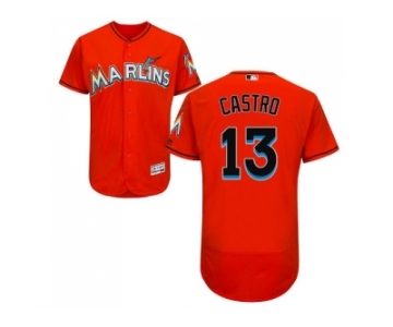Men Miami Marlins #13 Starlin Castro Orange Flexbase Authentic Collection Stitched MLB Jersey