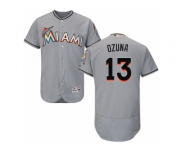 Men's Majestic Miami Marlins #13 Marcell Ozuna Grey Flexbase Authentic Collection MLB Jersey