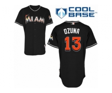 Men's Majestic Miami Marlins #13 Marcell Ozuna Replica Black Alternate 2 Cool Base MLB Jersey