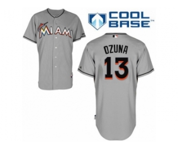 Men's Majestic Miami Marlins #13 Marcell Ozuna Replica Grey Road Cool Base MLB Jersey