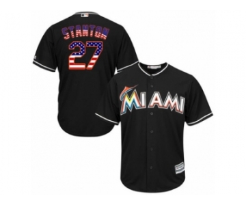 Men's Majestic Miami Marlins #27 Giancarlo Stanton Replica Black USA Flag Fashion MLB Jersey