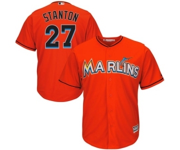 Men's Miami Marlins #27 Giancarlo Stanton Majestic Orange Cool Base Player Jersey