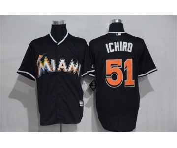 Men's Miami Marlins #51 Ichiro Suzuki Majestic Black Cool Base Player Jersey