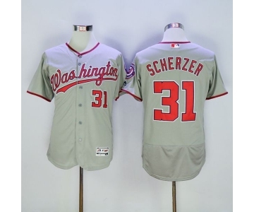 Men Washington Nationals #31 Max Scherzer Majestic Grey Flexbase Authentic Collection Player Jersey