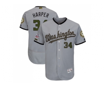 Men Washington Nationals #34 Bryce Harper Grey Flexbase Authentic Collection 2018 Memorial Day Stitched MLB Jersey