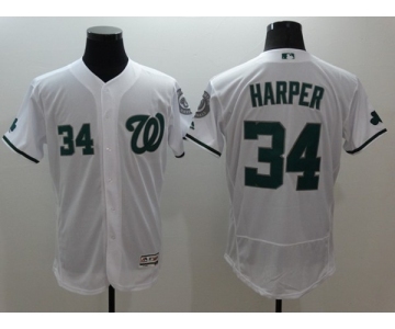 Men Washington Nationals #34 Bryce Harper Majestic White Green Flexbase Authentic Collection Player Jersey