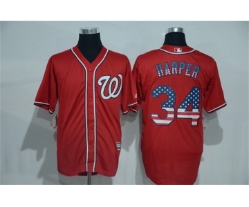 Men's Majestic Washington Nationals #34 Bryce Harper Red USA Flag Fashion MLB Jersey