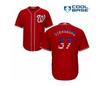 Men's Majestic Washington Nationals #37 Stephen Strasburg Replica Red USA Flag Fashion MLB Jersey