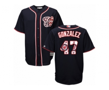 Men's Majestic Washington Nationals #47 Gio Gonzalez Authentic Navy Blue Team Logo Fashion Cool Base MLB Jersey
