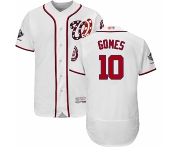 Men's Washington Nationals #10 Yan Gomes White Home Flex Base Authentic Collection 2019 World Series Champions Baseball Jersey