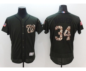 Men's Washington Nationals #34 Bryce Harper Majestic Green Salute to Service Flexbase Authentic Collection Jersey