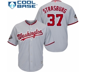 Men's Washington Nationals #37 Stephen Strasburg Replica Grey Road Cool Base 2019 World Series Champions Baseball Jersey