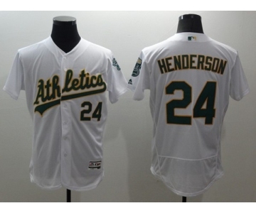 Men Oakland Athletics #24 Rickey Henderson Majestic White Flexbase Authentic Collection Player Jersey