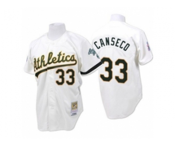 Men's Mitchell and Ness Oakland Athletics #33 Jose Canseco Replica White Throwback MLB Jersey