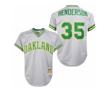 Men's Mitchell and Ness Oakland Athletics #35 Rickey Henderson Replica Grey 1981 Throwback MLB Jersey