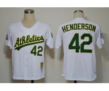 mlb jerseys oakland athletics #42 rivkey henderson white m&n 1989