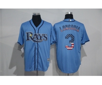Men's Tampa Bay Rays #3 Evan Longoria Blue USA Flag Fashion MLB Jersey