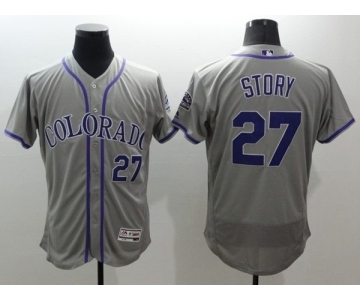 Men Colorado Rockies #27 Story Majestic Gray Authentic Collection Flexbase Jersey