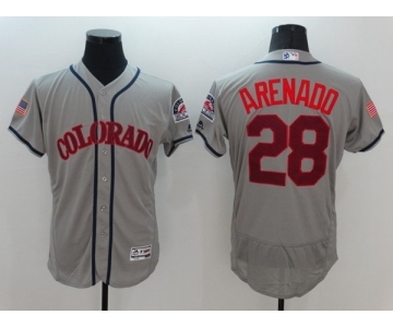 Men Colorado Rockies #28 Nolan Arenado Gray Stars & Stripes 2016 Independence Day Flex Base Jersey