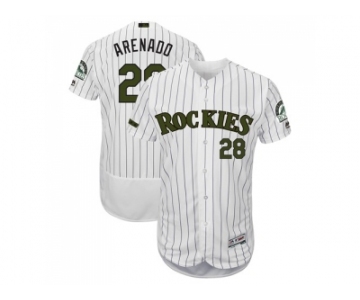 Men Colorado Rockies #28 Nolan Arenado White Strip Flexbase Authentic Collection 2018 Memorial Day Stitched MLB Jersey