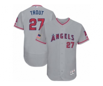 Men's Majestic Los Angeles Angels of Anaheim #27 Mike Trout Grey Stars & Stripes Authentic Collection Flex Base MLB Jersey