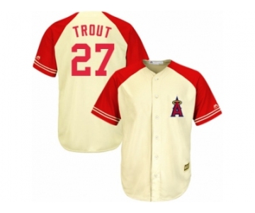 Men's Majestic Los Angeles Angels of Anaheim #27 Mike Trout Replica Cream Red Exclusive MLB Jersey