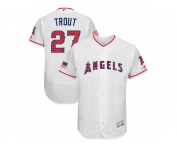 Men's Majestic Los Angeles Angels of Anaheim #27 Mike Trout White Stars & Stripes Authentic Collection Flex Base MLB Jersey