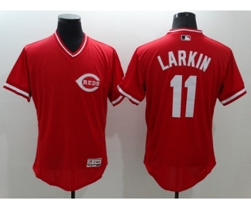 Men Cincinnati Reds #11 Barry Larkin Majestic Red Flexbase Authentic Cooperstown Player Jersey