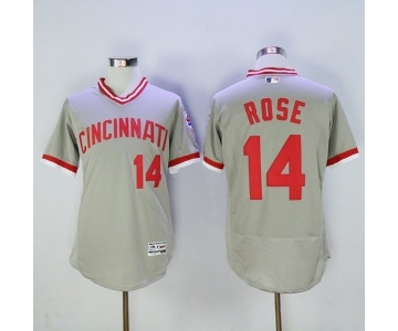 Men Cincinnati Reds #14 Pete Rose Majestic Grey Flexbase Authentic Cooperstown Player Jersey