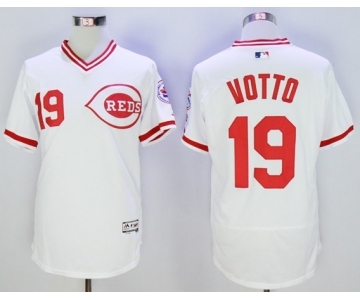 Men Cincinnati Reds #19 Joey Votto Majestic white Flexbase Authentic Cooperstown Player Jersey