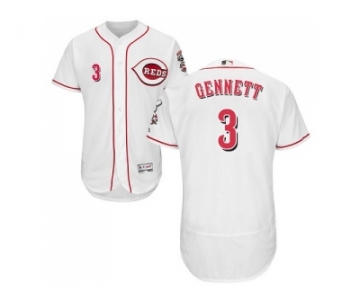 Men Cincinnati Reds #3 Scooter Gennett White Flexbase Authentic Collection Stitched MLB Jersey