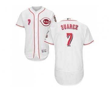 Men Cincinnati Reds #7 Eugenio Suarez White Flexbase Authentic Collection Stitched MLB Jersey