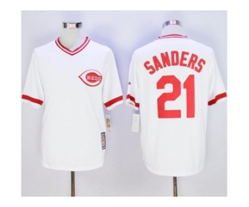 Men Mitchell And Ness Cincinnati Reds #21 Reggie Sanders White Throwback Stitched MLB Jersey