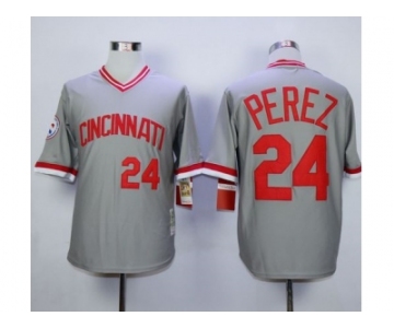 Mitchell and Ness Cincinnati Reds #24 Tony Perez Stitched Grey Throwback Baseball Jersey